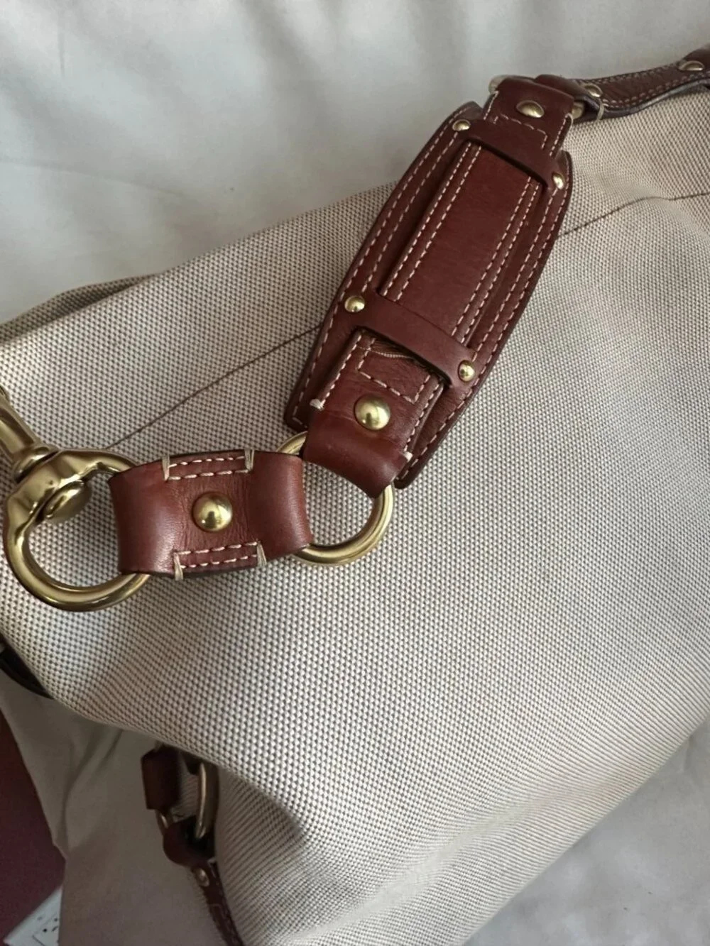 Coach CARLY canvas and leather large natural / brown leather trim shoulder hobo - Picture 3 of 12